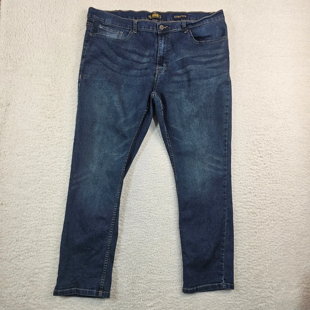 Rugby University Mens Stretch Jeans Dark Wash Straight Leg 44x30 Blue Denim